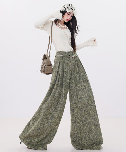 Tweed Tuck Wide Slacks
