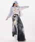 Iridescent Print Denim Wide Pants
