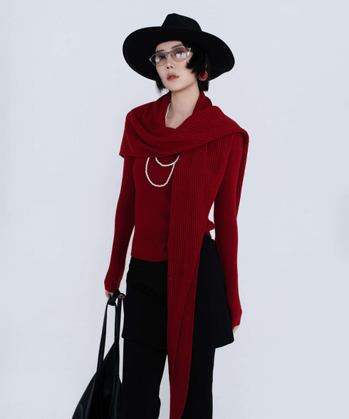 Rib Knit Top&Wrap Scarf Co-ord