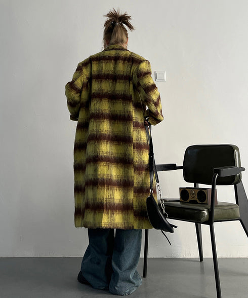 Brushed Check Long Coat