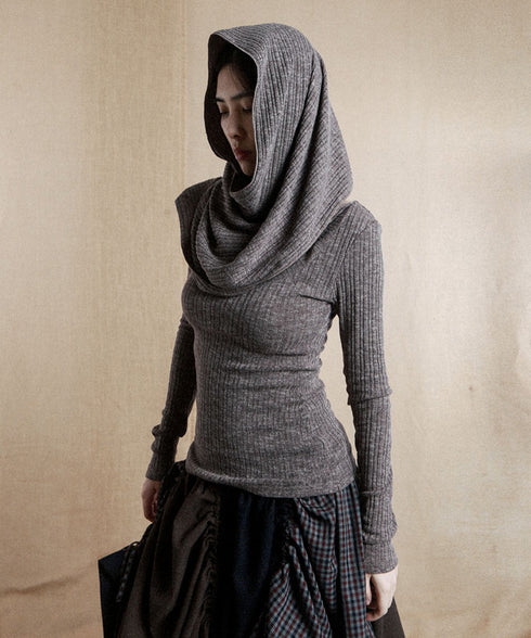 Hooded Rib Drape Top