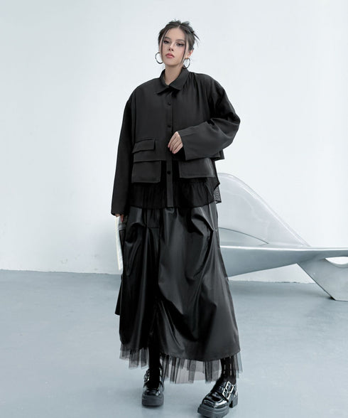 Layered Pocket Mesh Blouse