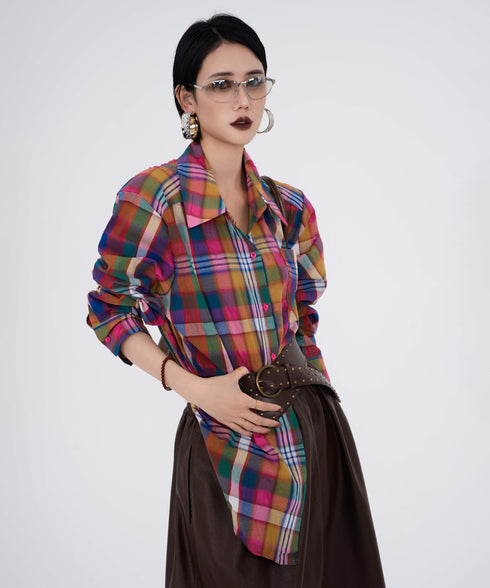 Color Mix Check Blouse
