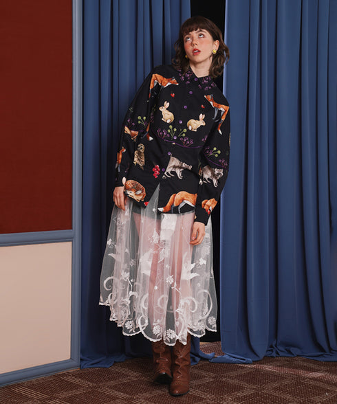 Sheer Embroidered Mesh Skirt