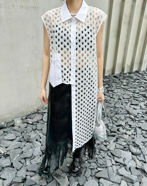 Eyelet Mesh Sleeveless Shirt