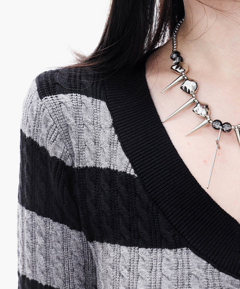 Cable Stripe VNeck Top