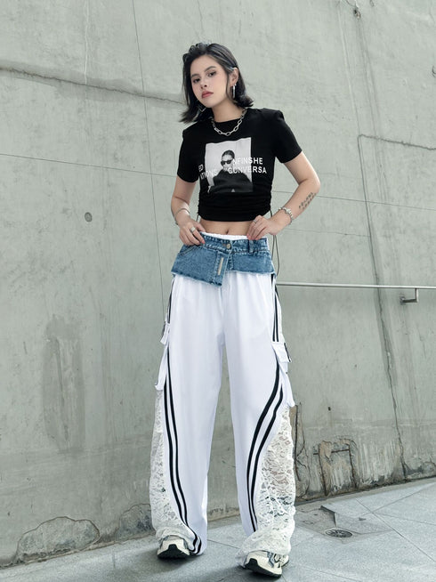 Hybrid Denim Lace Track Pants