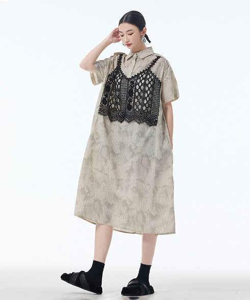 Layered Crochet Shirt Dress