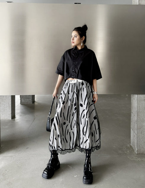Abstract Mesh Flare Skirt