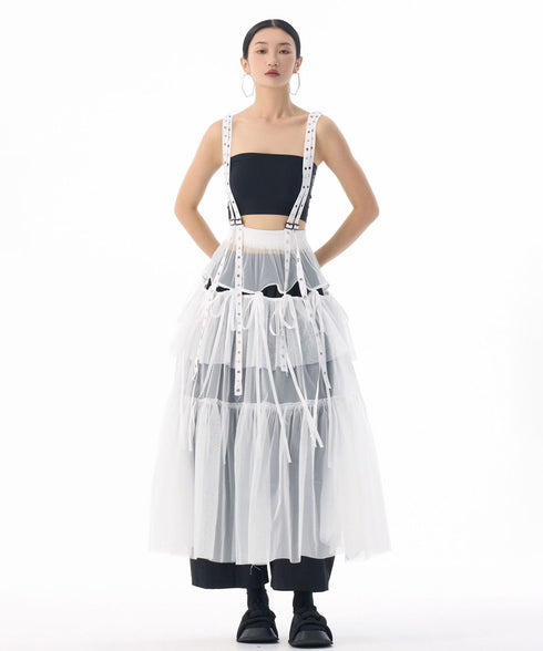 Tiered Mesh Belt Skirt