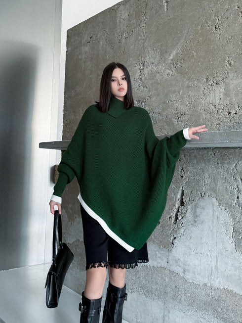 Diagonal Knit Poncho Top