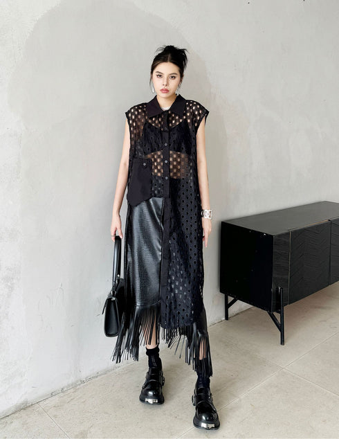 Eyelet Mesh Sleeveless Shirt