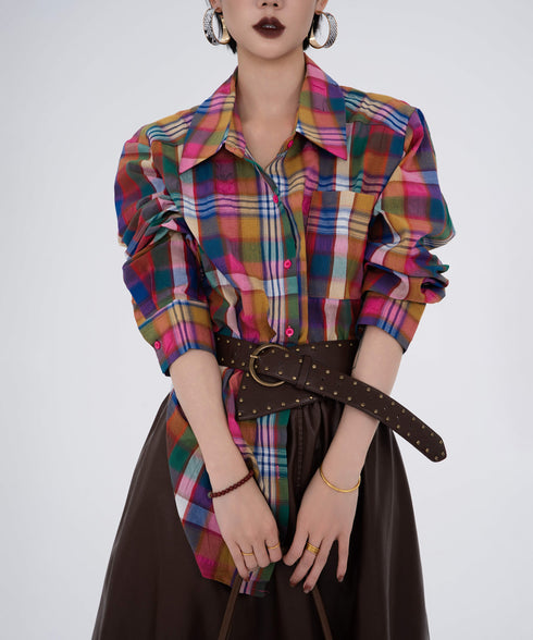 Color Mix Check Blouse