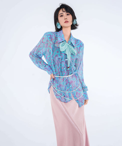 Veil Tie Print Blouse