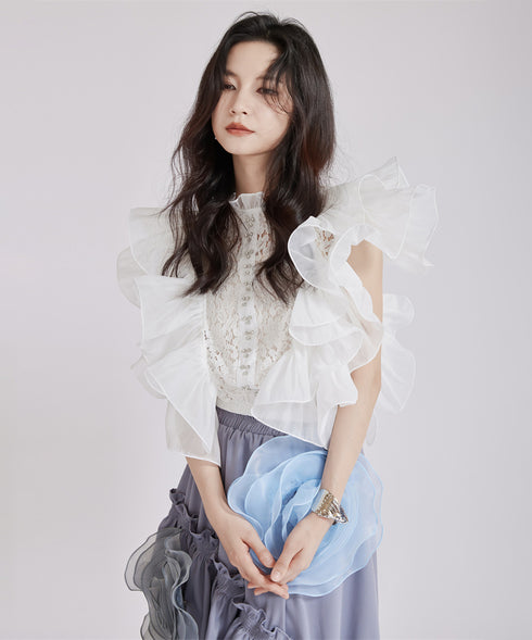 Floral Ruffle Lace Blouse