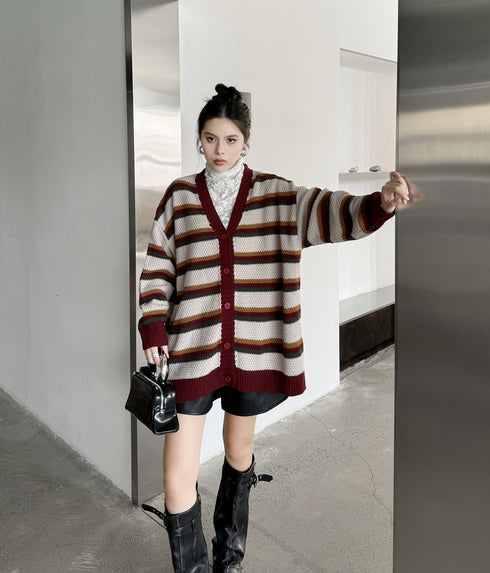 Multi Stripe Loose Knit Cardigan
