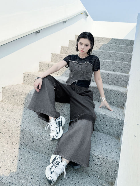 Black Mesh Layered Skirt