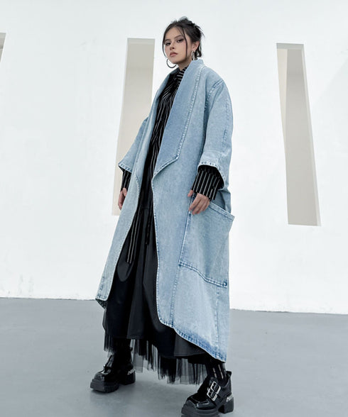 Washed Long Denim Coat