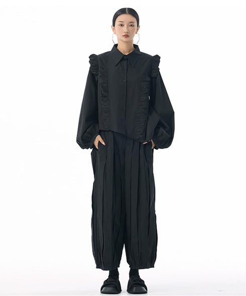 Front Ruffle Volume Blouse