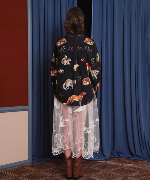 Sheer Embroidered Mesh Skirt