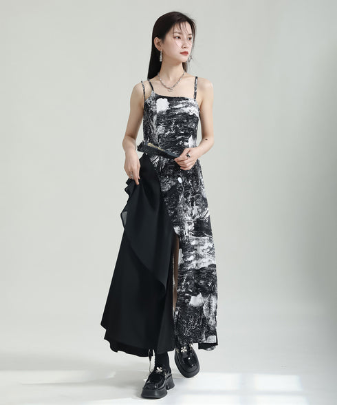 Graphic Slit Camisole Dress