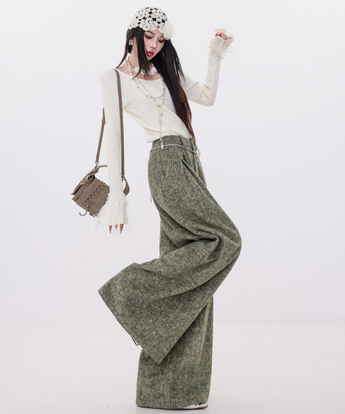 Tweed Tuck Wide Slacks