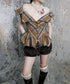 Plaid Edge Frill Blouse