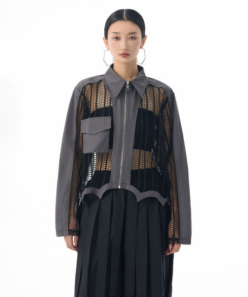 Mesh Zip Utility Blouse
