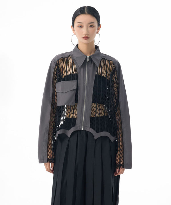 Mesh Zip Utility Blouse