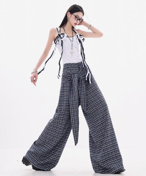 Grid Wrap Wide Pants