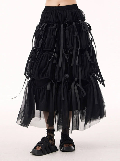 Ribbon Layered Mesh Skirt