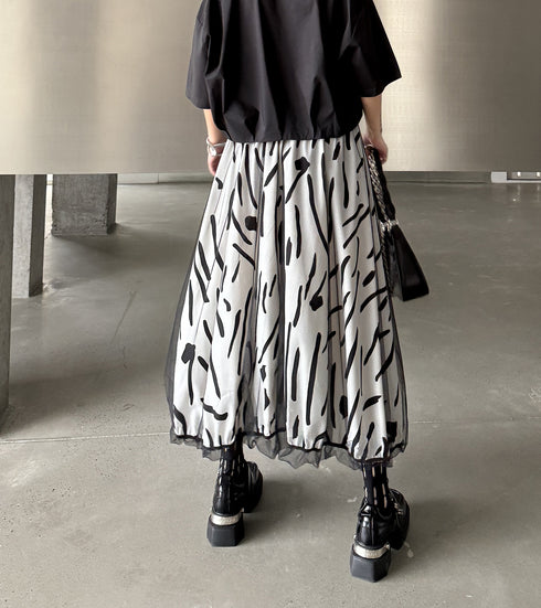 Abstract Mesh Flare Skirt