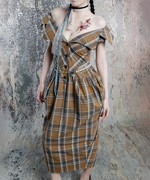 Plaid Fold Line Dress