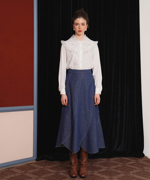 Curve Cut Denim Skirt