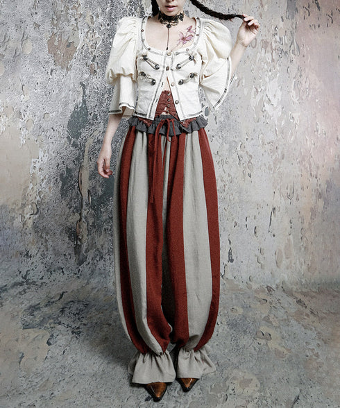 Stripe Gather Balloon Pants