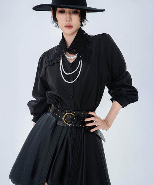 Lace Collar Volume Sleeve Blouse