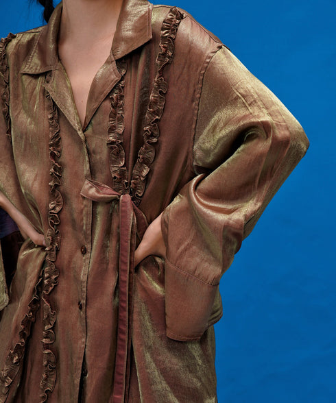 Metallic Ruffle Tie Blouse