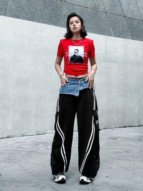 Hybrid Denim Lace Track Pants