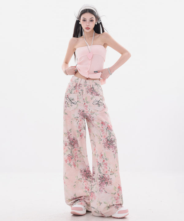Floral Script Pocket Wide Pants