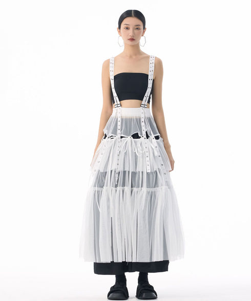 Tiered Mesh Belt Skirt