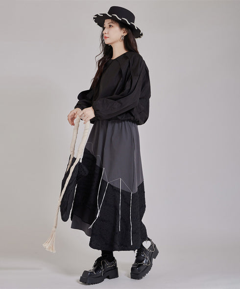 Layered Texture Line Flare Skirt