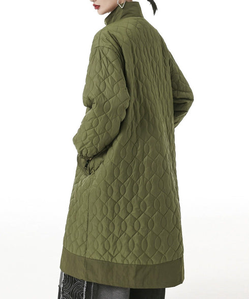 Quilted High Neck Long Coat