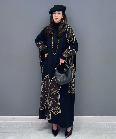 Floral Motif Knit Long Dress