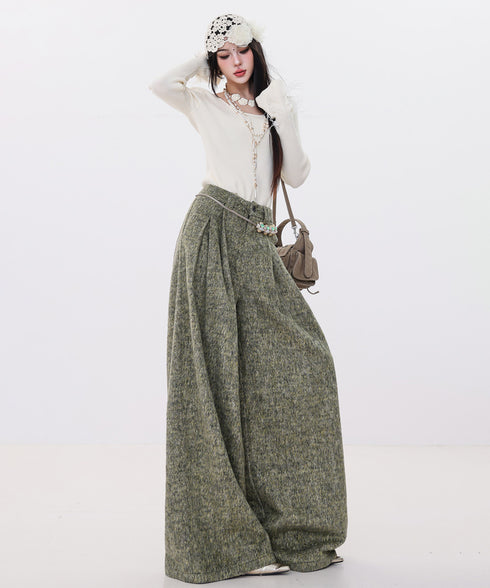 Tweed Tuck Wide Slacks