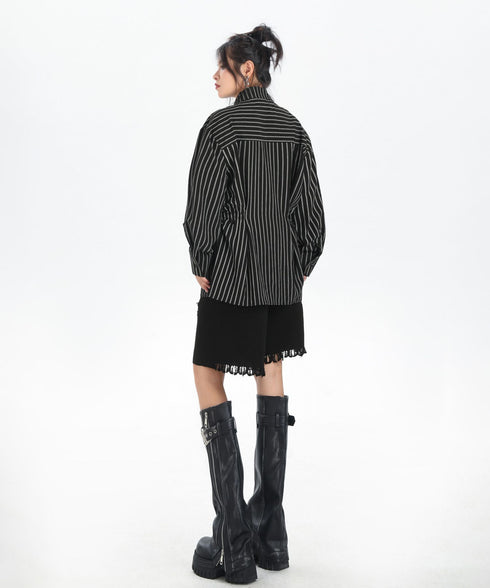 Pinstripe Belted Long Shirt