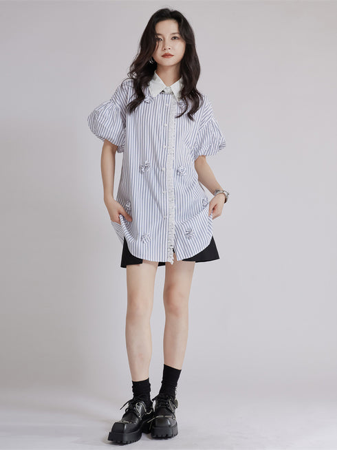 Striped Flower Puff Blouse