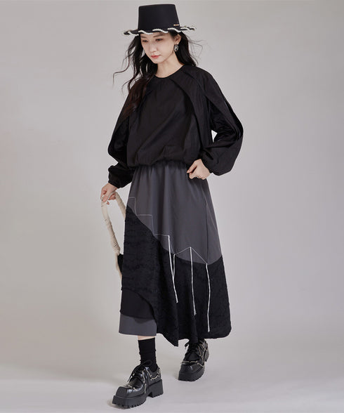 Layered Texture Line Flare Skirt