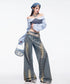 Crystal Dust Washed Wide Denim Pants