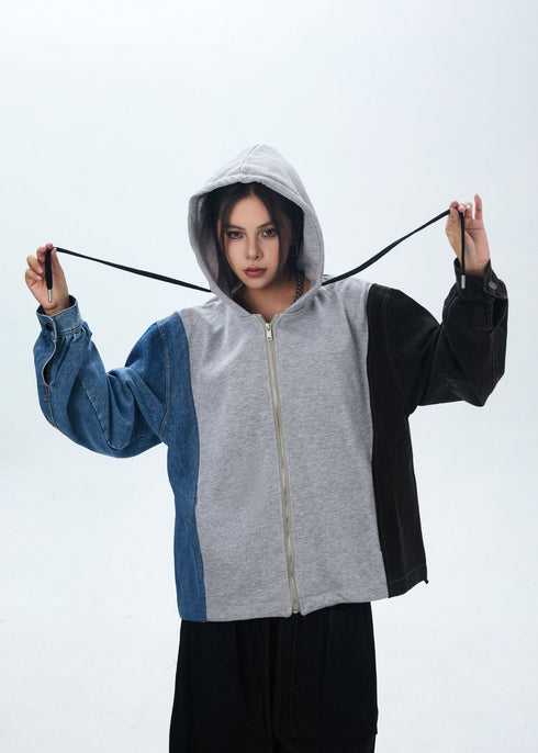 Patchwork Denim Hoodie