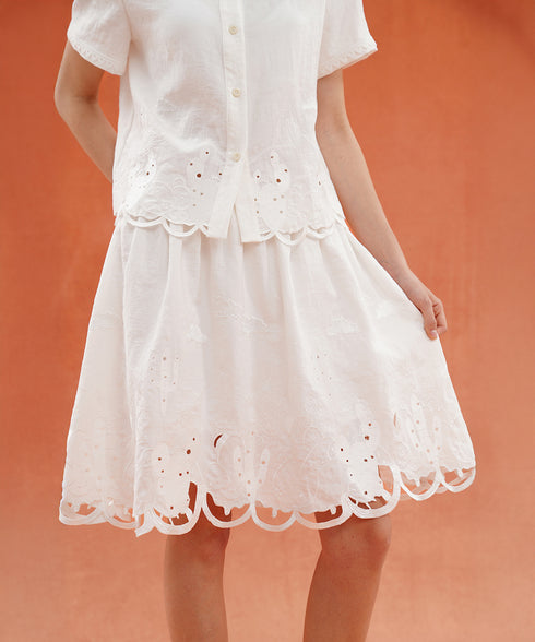 Scallop Embroidered Flare Skirt